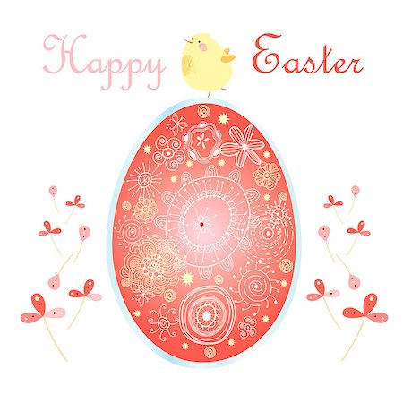 flowers drawings - Easter card with eggs and chicken Stock Photo - Budget Royalty-Free & Subscription, Code: 400-06644821