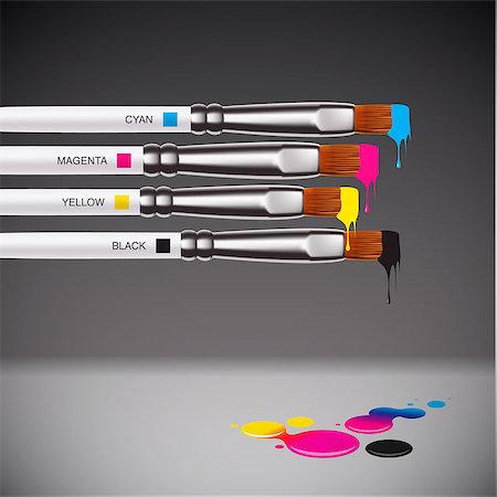 dripping colour art - CMYK brushes on grey background, vector EPS10 illustration. Stock Photo - Budget Royalty-Free & Subscription, Code: 400-06640695