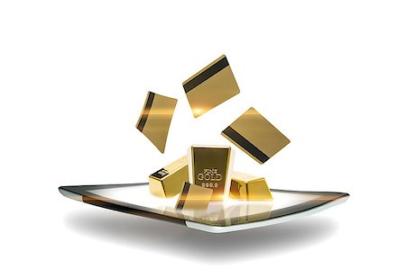 Conceptual image of a modern portable computer tablet with gold bullion bars emitting from the surface of the screen representing online global commodity trade and investment using the gold standard Stock Photo - Budget Royalty-Free & Subscription, Code: 400-06641242