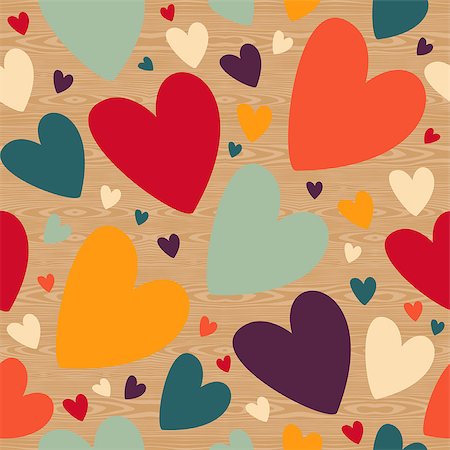 Valentines love multicolored heart over wooden seamless pattern. Vector illustration layered for easy manipulation and custom coloring. Stock Photo - Budget Royalty-Free & Subscription, Code: 400-06641312