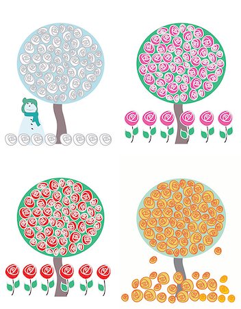 four seasons icons - tree in four season vector Stock Photo - Budget Royalty-Free & Subscription, Code: 400-06685808