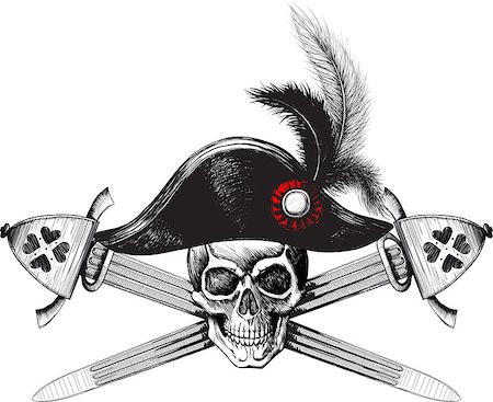 Pirate symbol of a skull in the captain's hat and two crossed swords Stock Photo - Budget Royalty-Free & Subscription, Code: 400-06685925