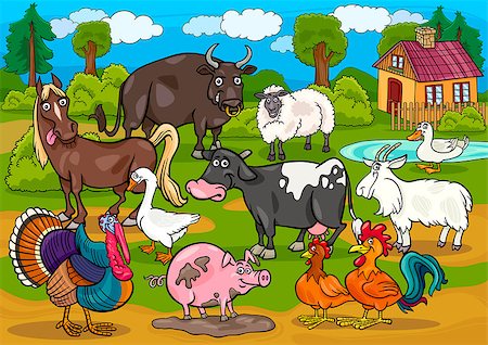 farm animals ducks - Cartoon Illustration of Country Scene with Farm Animals Livestock Big Group Stock Photo - Budget Royalty-Free & Subscription, Code: 400-06686731