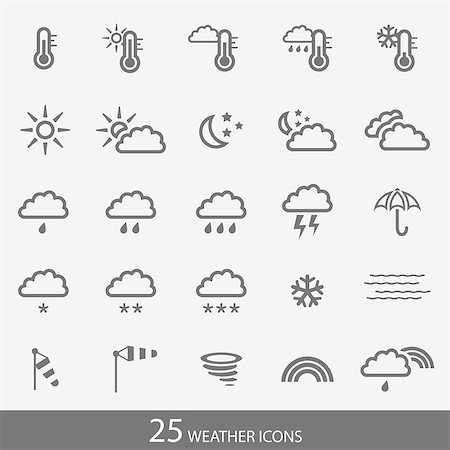 Set of 25 simple weather icons in grey color and with stroke. Photographie de stock - Aubaine LD & Abonnement, Code: 400-06687476