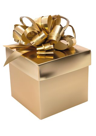 Golden gift box over white background Stock Photo - Budget Royalty-Free & Subscription, Code: 400-06687739
