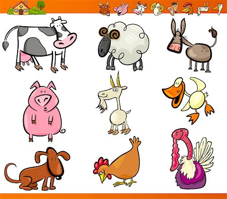 Cartoon Illustration Set of Funny Farm and Livestock Animals isolated on White Stock Photo - Budget Royalty-Free & Subscription, Code: 400-06687859