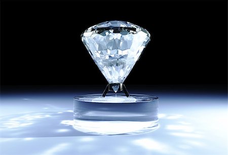simsearch:694-03783247,k - a closeup of a big diamond placed on a cylindrical support made of glass, with some light reflections on the floor and a black background Stock Photo - Budget Royalty-Free & Subscription, Code: 400-06695149