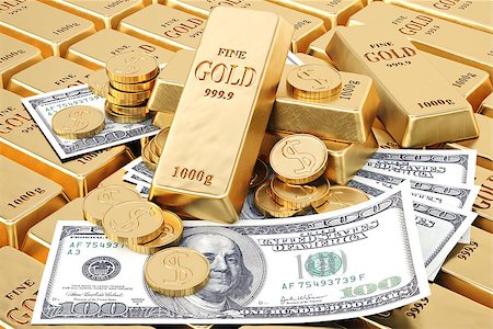 gold bars, gold coins and paper money. Stock Photo - Budget Royalty-Free & Subscription, Code: 400-06695905
