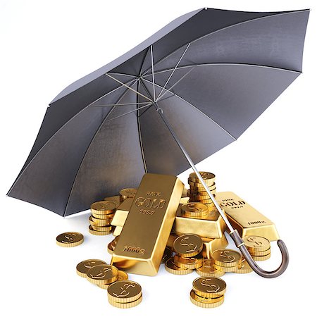 gold bars and gold coins under umbrella. Stock Photo - Budget Royalty-Free & Subscription, Code: 400-06695908