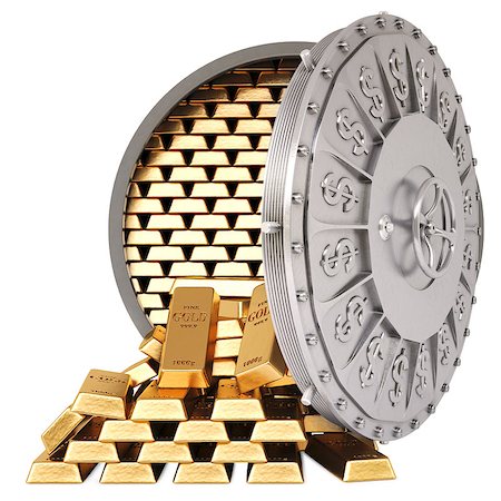 open a bank vault with a gold bullions. isolated on white. Stock Photo - Budget Royalty-Free & Subscription, Code: 400-06696006