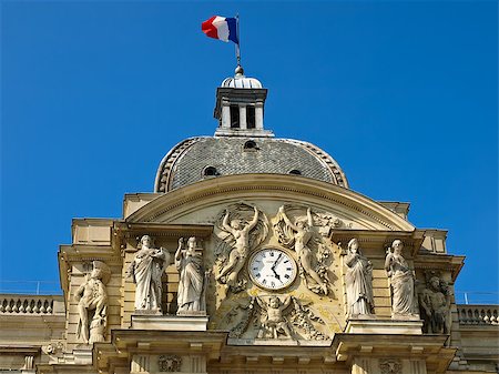 paris clock - Clock and sculpture on the facade of the Luxembourg Palace. Paris, France. Stock Photo - Budget Royalty-Free & Subscription, Code: 400-06696059