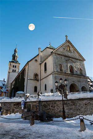 Full Moon above Medieval Church on the Central Square of Megeve, French Alps Stock Photo - Budget Royalty-Free & Subscription, Code: 400-06696335