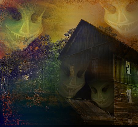 grungy Halloween background with haunted house Stock Photo - Budget Royalty-Free & Subscription, Code: 400-06696474