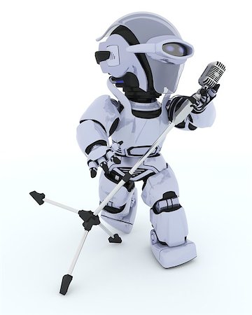 3D render of a Robot singig into a retro mic Stock Photo - Budget Royalty-Free & Subscription, Code: 400-06696631