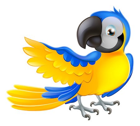 simsearch:400-08410665,k - Illustration of a happy blue and yellow cartoon macaw parrot pointing with his wing Photographie de stock - Aubaine LD & Abonnement, Code: 400-06698631