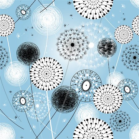 beautiful seamless graphic pattern of dandelions on a blue background Stock Photo - Budget Royalty-Free & Subscription, Code: 400-06698851