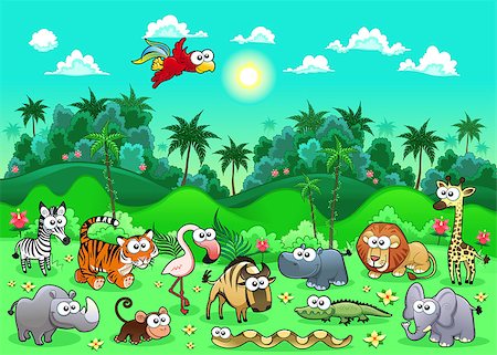 rain forest green animal - Jungle Animals. Funny cartoon and vector illustration. Stock Photo - Budget Royalty-Free & Subscription, Code: 400-06699396