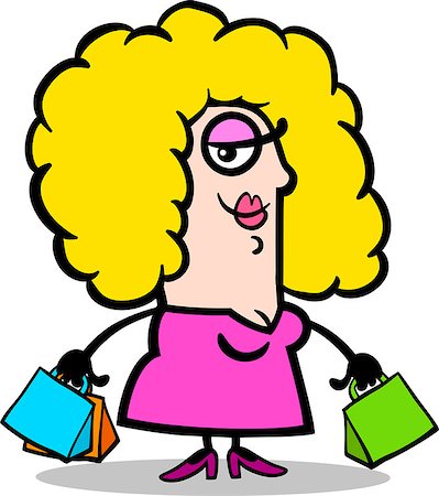 Cartoon Illustration of Happy Woman with Shopping Bags Stock Photo - Budget Royalty-Free & Subscription, Code: 400-06699606