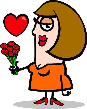 Cartoon Illustration of Happy Woman in Love with Flowers Stock Photo - Budget Royalty-Free & Subscription, Code: 400-06699603