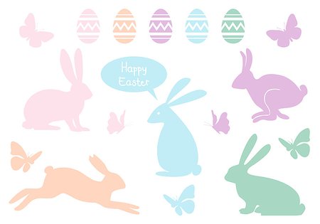 simsearch:400-05918532,k - Happy Easter with bunnies, eggs and butterflies, vector design elements Stock Photo - Budget Royalty-Free & Subscription, Code: 400-06693413