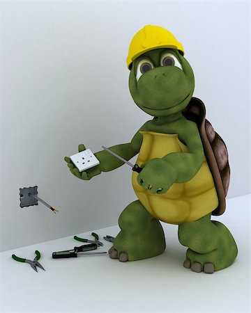 environment construction workers - 3D render of a tortoise electrical contractor Stock Photo - Budget Royalty-Free & Subscription, Code: 400-06700307