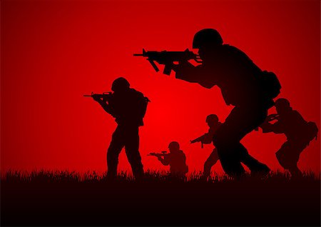 simsearch:400-04072400,k - Silhouette illustration of a group of soldiers in assault formation Stock Photo - Budget Royalty-Free & Subscription, Code: 400-06735733