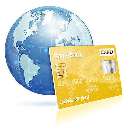 simsearch:400-06737278,k - Global Financial Concept with Credit Card and Earth, vector icon isolated on white Stock Photo - Budget Royalty-Free & Subscription, Code: 400-06735804