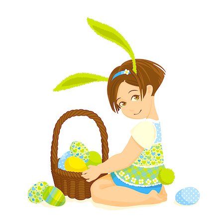 drawn easter eggs - Little girl with rabbit ears holding a basket of eggs Stock Photo - Budget Royalty-Free & Subscription, Code: 400-06736327