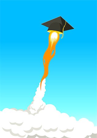 Square academic cap flying high with rocket booster Stock Photo - Budget Royalty-Free & Subscription, Code: 400-06736320