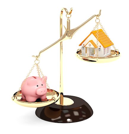 simsearch:400-04231986,k - Piggy bank and house on bowls of scales. Isolated over white Stock Photo - Budget Royalty-Free & Subscription, Code: 400-06736607