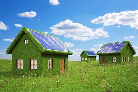 solar panel home - houses from the grass with solar panels on the roof. Stock Photo - Budget Royalty-Free & Subscription, Code: 400-06736983
