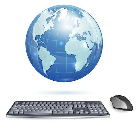simsearch:400-06737278,k - Computer Concept - Realistic 3D Keyboard and Mouse with Earth, isolated on white background, vector illustration Stock Photo - Budget Royalty-Free & Subscription, Code: 400-06737264