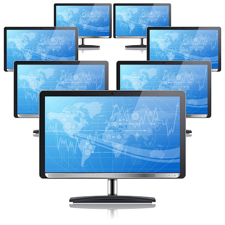 simsearch:400-06737278,k - Business concept - Graph on Computer Monitors with Earth and Icons, isolated on white background, vector illustration Stock Photo - Budget Royalty-Free & Subscription, Code: 400-06737263