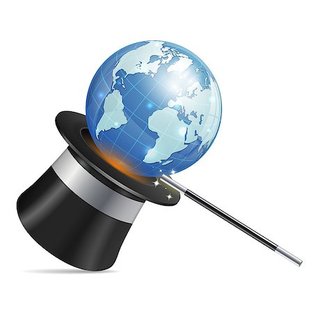 simsearch:400-06737278,k - Magician Hat with Earth and Wand, isolated on white background, vector illustration Stock Photo - Budget Royalty-Free & Subscription, Code: 400-06737277