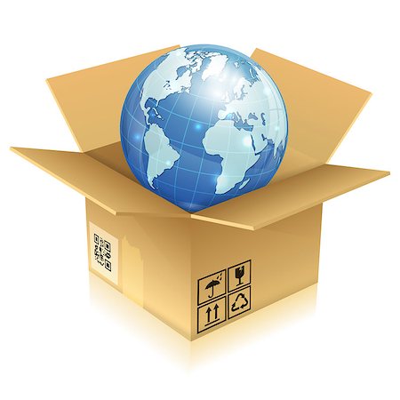 simsearch:400-06073227,k - Global Business Concept - Earth in Cardboard Box, icon isolated on white background, vector illustration Stock Photo - Budget Royalty-Free & Subscription, Code: 400-06737278