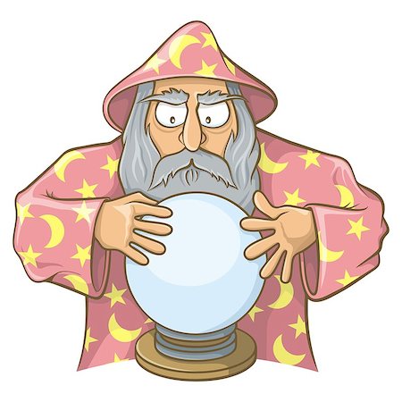 Old wizard cartoon in pink cape looking at magic ball. Stock Photo - Budget Royalty-Free & Subscription, Code: 400-06737794