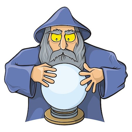 Old wizard cartoon looking at magic ball. Stock Photo - Budget Royalty-Free & Subscription, Code: 400-06737793