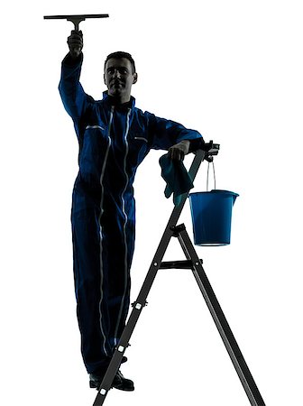 one caucasian man window cleaner  worker silhouette in studio on white background Stock Photo - Budget Royalty-Free & Subscription, Code: 400-06737859