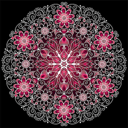 White-purple round floral vintage pattern on black (vector) Stock Photo - Budget Royalty-Free & Subscription, Code: 400-06739612