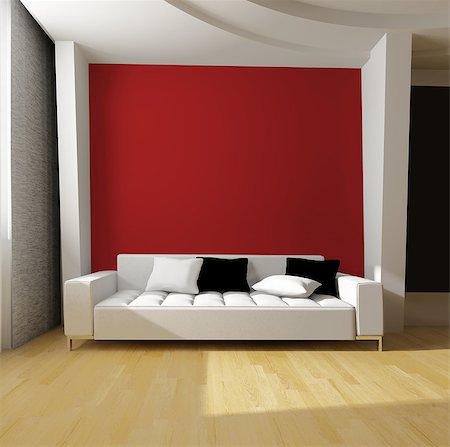 white sofa on red wall background Stock Photo - Budget Royalty-Free & Subscription, Code: 400-06733352