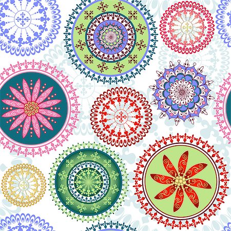 Vintage floral pattern with colorful lacy circles (vector) Foto de stock - Super Valor sin royalties y Suscripción, Código: 400-06745059