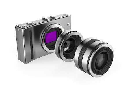sensor - Mirrorless camera with lenses on white background Stock Photo - Budget Royalty-Free & Subscription, Code: 400-06745653