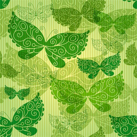 simsearch:400-05741762,k - Spring green seamless pattern with transparent butterflies and strips (vector EPS 10) Stock Photo - Budget Royalty-Free & Subscription, Code: 400-06745727