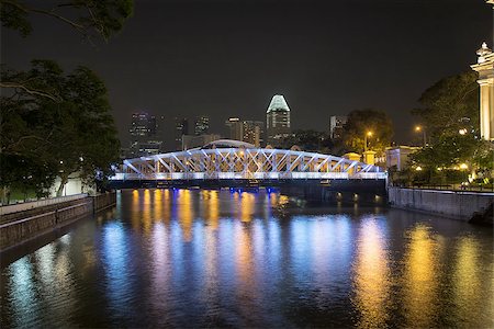 simsearch:400-07424733,k - Singapore City Skyline by Anderson Bridge along Singapore River at Night Stock Photo - Budget Royalty-Free & Subscription, Code: 400-06745843