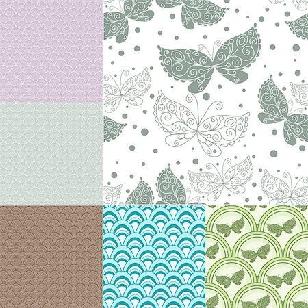 simsearch:400-05741762,k - Collection seamless pastel patterns with concentric circles and butterflies (vector) Stock Photo - Budget Royalty-Free & Subscription, Code: 400-06746322