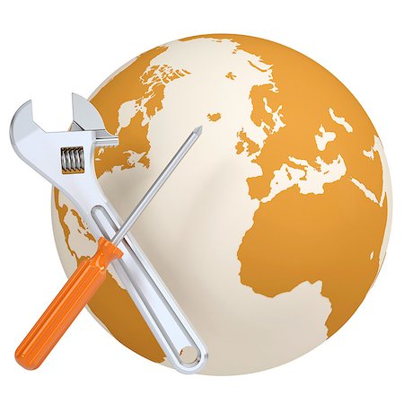 simsearch:400-04875639,k - Screwdriver and wrench on the background of the planet earth. Isolated render on a white background Stock Photo - Budget Royalty-Free & Subscription, Code: 400-06746953