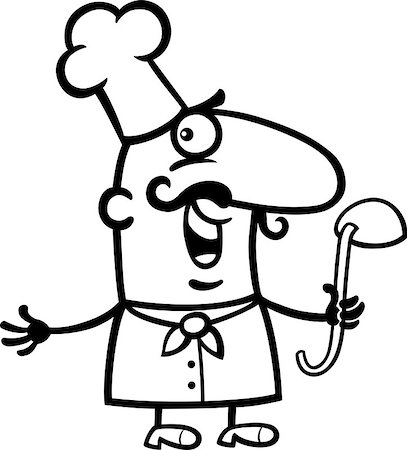 food specialist - Black and White Cartoon Illustration of Funny Male Cook or Chef Profession Occupation for Coloring Book Stock Photo - Budget Royalty-Free & Subscription, Code: 400-06747696