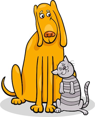 simsearch:400-04214443,k - Cartoon Illustration of Funny Dog and Cute Tabby Cat in Friendship Stock Photo - Budget Royalty-Free & Subscription, Code: 400-06747726