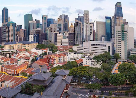 Singapore City Central Business District (CBD) Over Chinatown Area with Old Houses and Chinese Temple Stock Photo - Budget Royalty-Free & Subscription, Code: 400-06748026