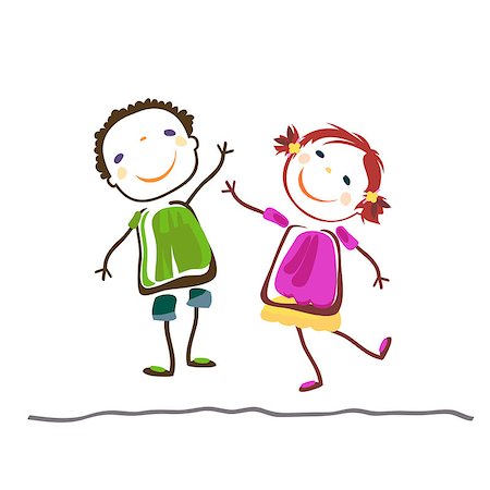 dip (artist) - little boy and girl; happy kids Stock Photo - Budget Royalty-Free & Subscription, Code: 400-06748097